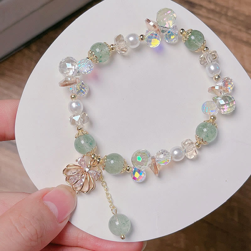 Buddha Stones Natürliches Erdbeerquarz Perlenmuschel Positives Armband