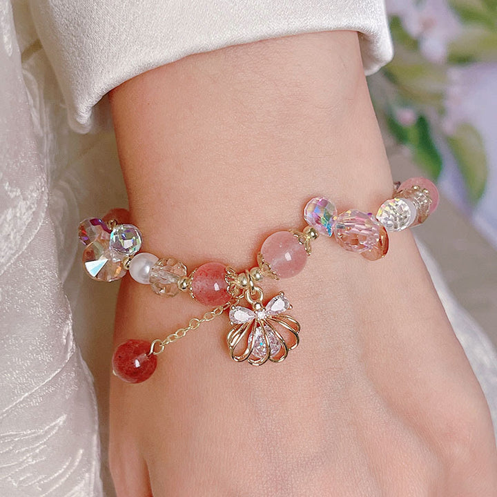 Buddha Stones Natürliches Erdbeerquarz Perlenmuschel Positives Armband
