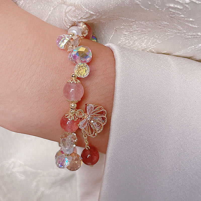Buddha Stones Natürliches Erdbeerquarz Perlenmuschel Positives Armband