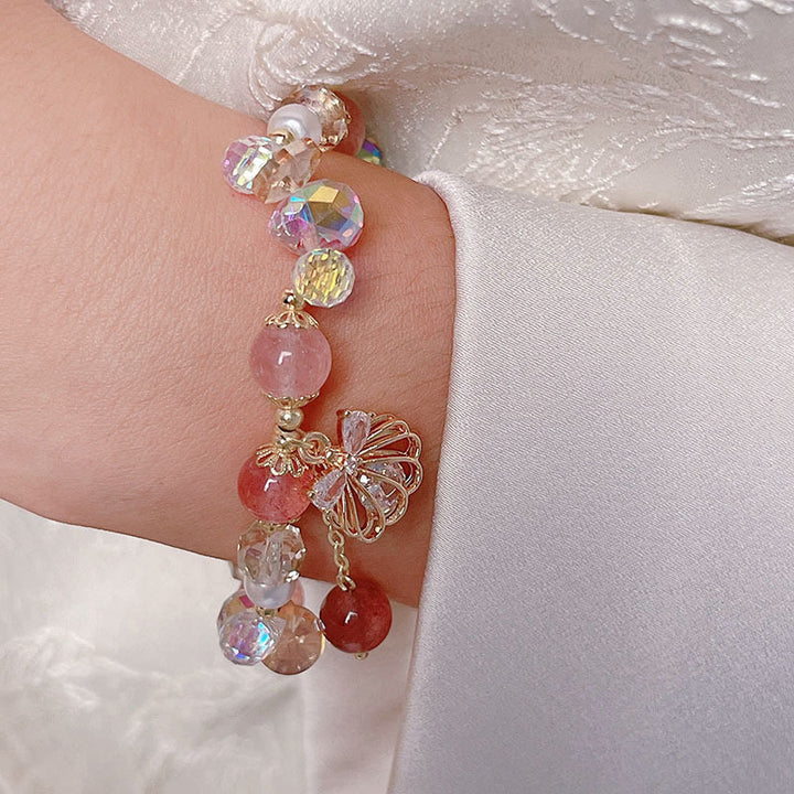 Buddha Stones Natürliches Erdbeerquarz Perlenmuschel Positives Armband