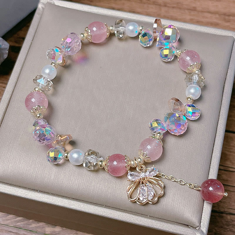 Buddha Stones Natürliches Erdbeerquarz Perlenmuschel Positives Armband