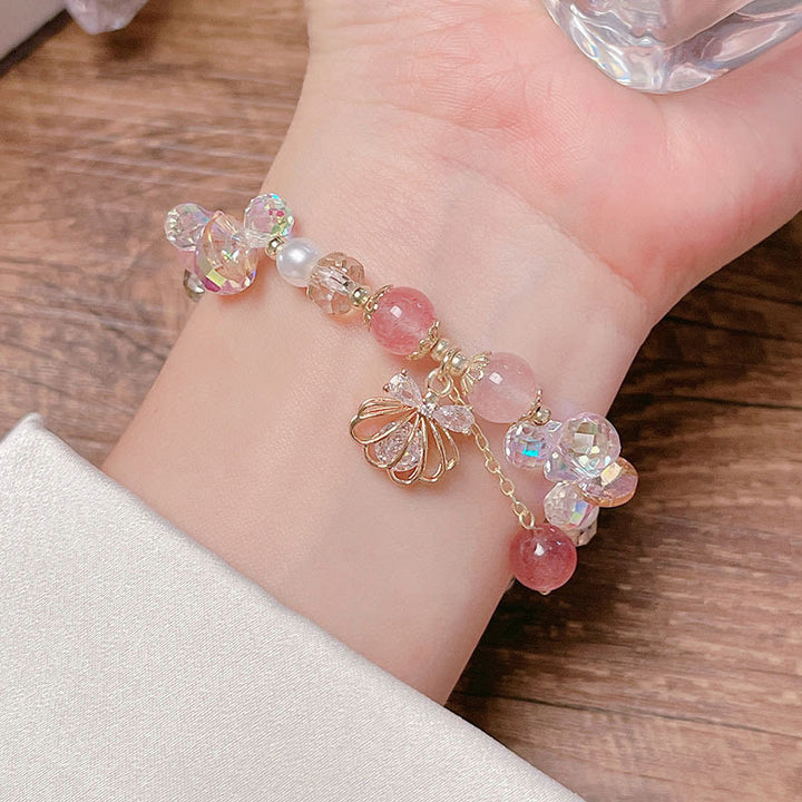 Buddha Stones Natürliches Erdbeerquarz Perlenmuschel Positives Armband
