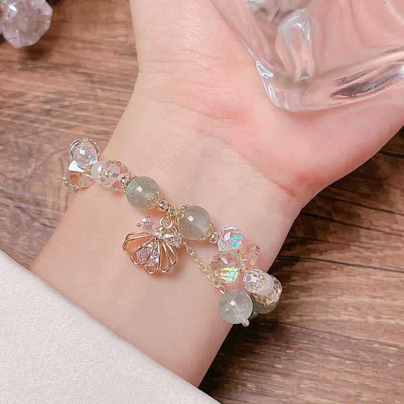 Buddha Stones Natürliches Erdbeerquarz Perlenmuschel Positives Armband