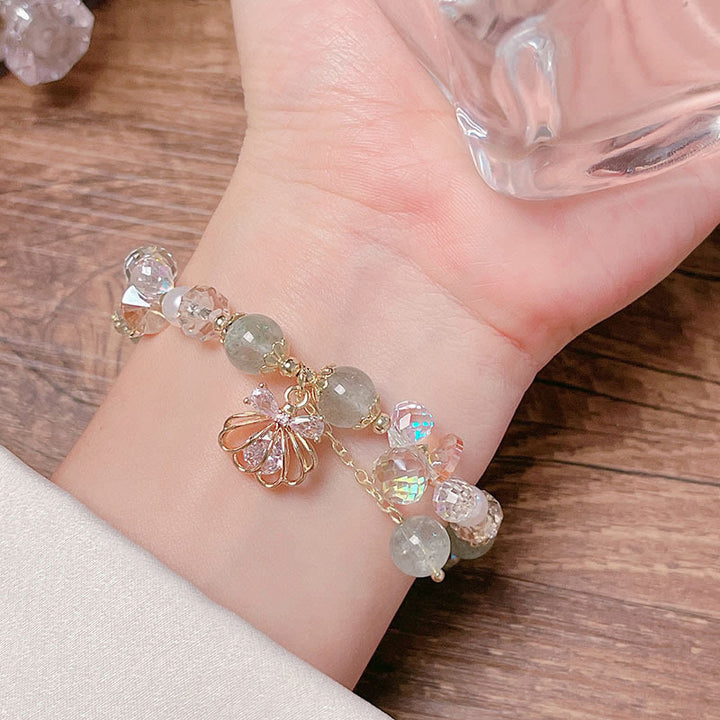 Buddha Stones Natürliches Erdbeerquarz Perlenmuschel Positives Armband
