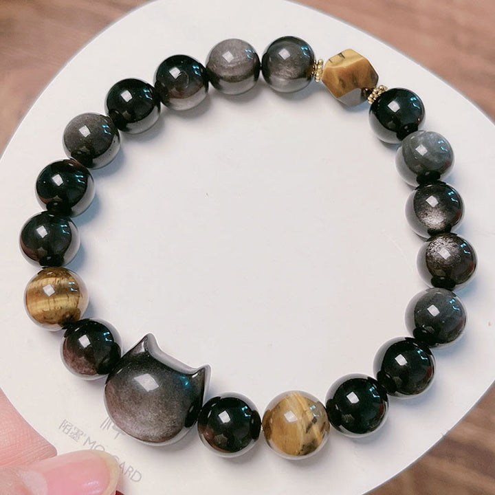 Buddha Stones Natürliche Silber Glanz Obsidian Perlen Süße Katze Beruhigendes Armband - image 11