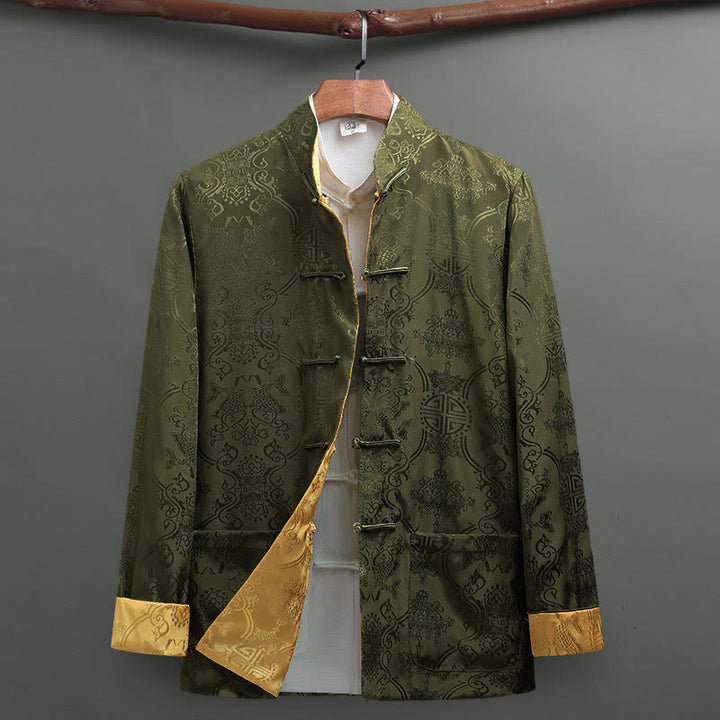 Buddha Stones Herren-Tang-Anzug mit Froschknopfleiste, Koi-Fisch-Muster, Langarmhemd mit Taschen - Gelbgrün - US/UK/AU42, EU52 (3XL) - image 13