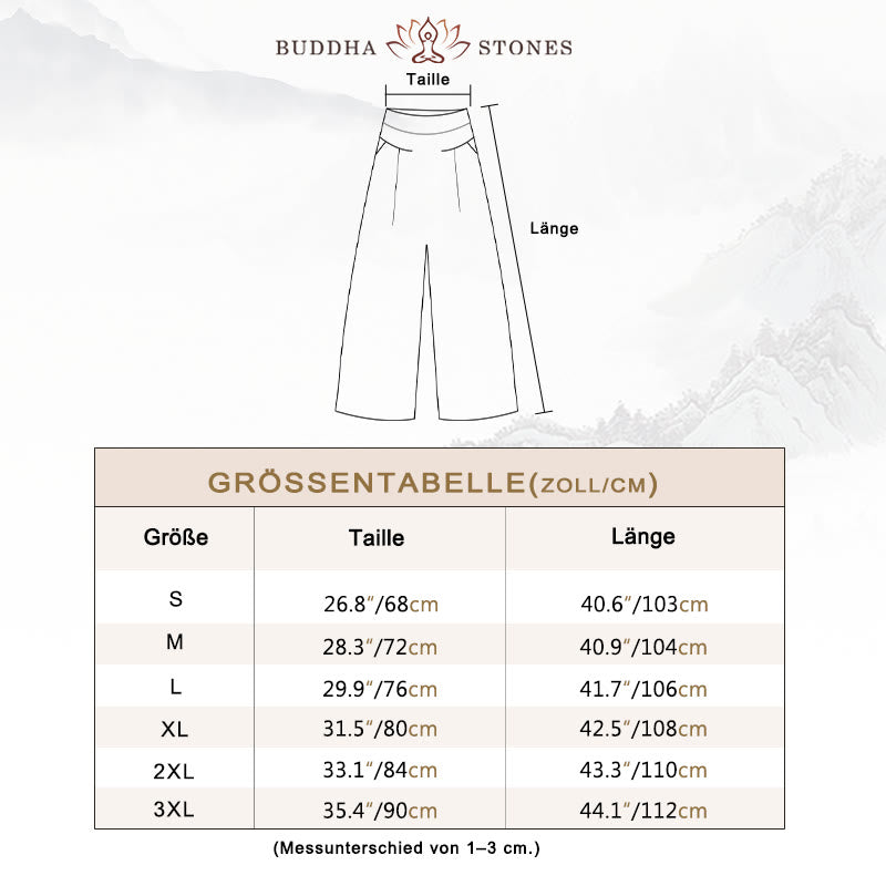 Buddha Stones – Unifarbene Hose aus Baumwollleinen mit hoher Taille und weitem Bein und Taschen