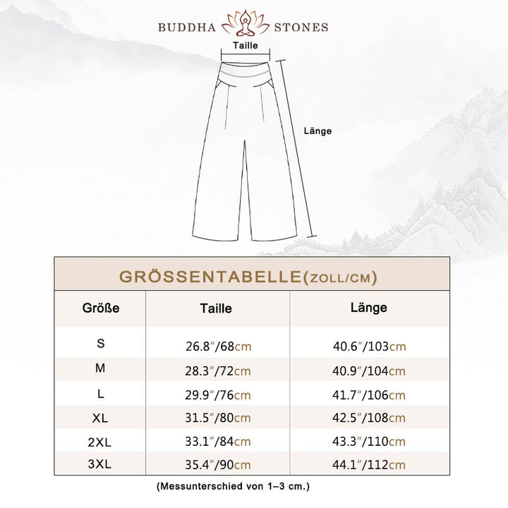 Buddha Stones – Unifarbene Hose aus Baumwollleinen mit hoher Taille und weitem Bein und Taschen