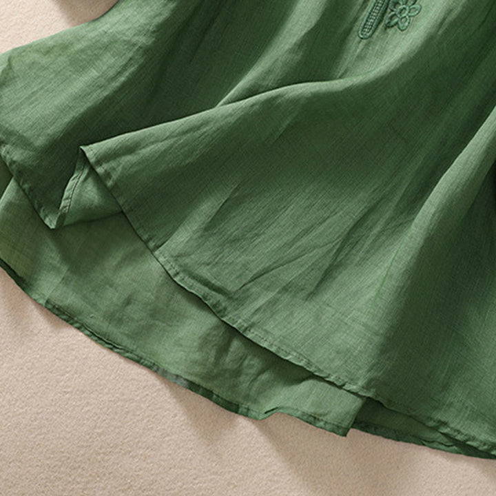 Buddha Stones Damen-T-Shirt mit künstlerischem, schlichtem, floralem Stickdesign, Rundhalsausschnitt, Puffärmeln, halblang, Baumwolle und Leinen - image 24