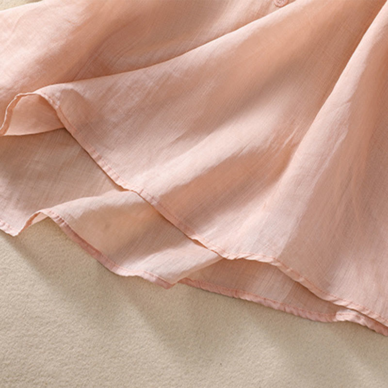 Buddha Stones Damen-T-Shirt mit künstlerischem, schlichtem, floralem Stickdesign, Rundhalsausschnitt, Puffärmeln, halblang, Baumwolle und Leinen - image 10