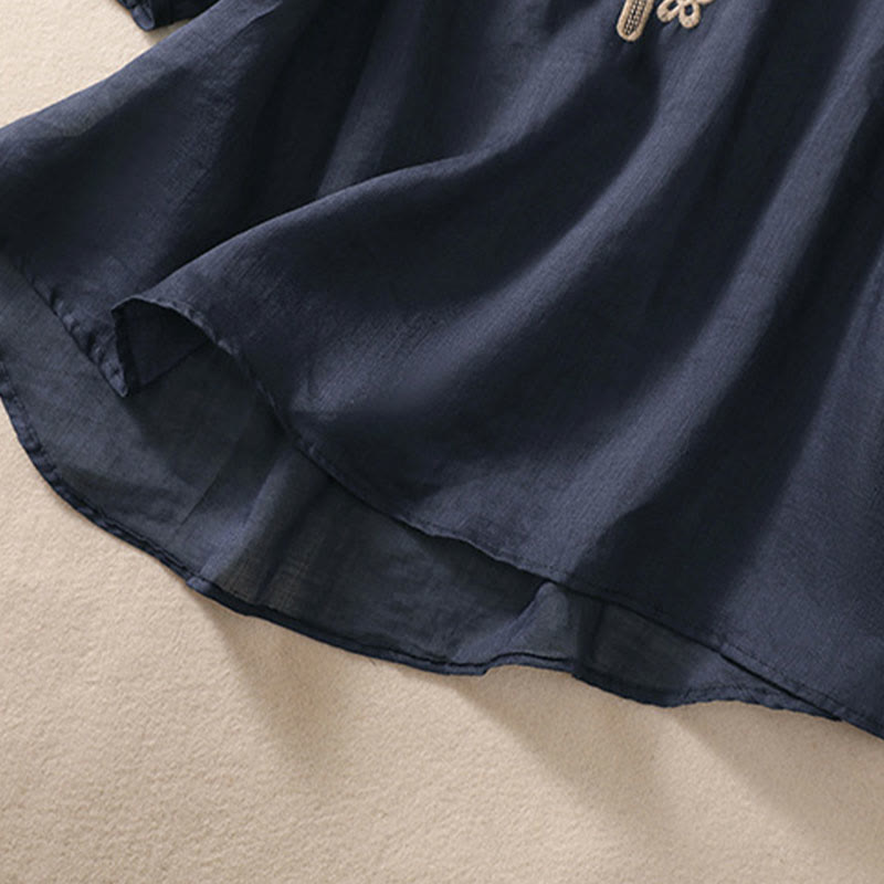 Buddha Stones Damen-T-Shirt mit künstlerischem, schlichtem, floralem Stickdesign, Rundhalsausschnitt, Puffärmeln, halblang, Baumwolle und Leinen - image 4