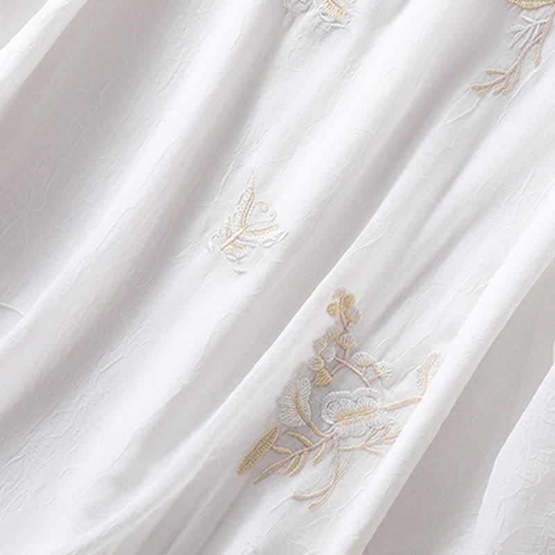 Buddha Stones ​​Stickerei Pflanzen Blume Halbarm Plain Frosch-Knopf Stehkragen Damen Shirt - image 14