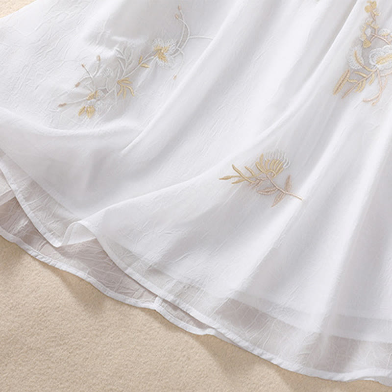 Buddha Stones ​​Stickerei Pflanzen Blume Halbarm Plain Frosch-Knopf Stehkragen Damen Shirt - image 16