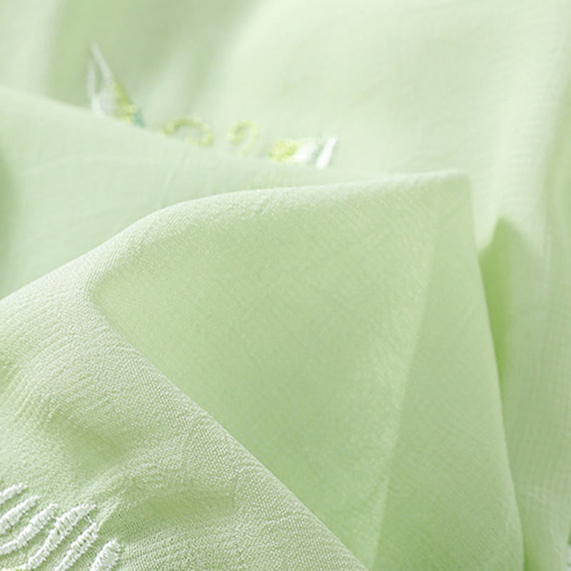 Buddha Stones ​​Stickerei Pflanzen Blume Halbarm Plain Frosch-Knopf Stehkragen Damen Shirt - image 9