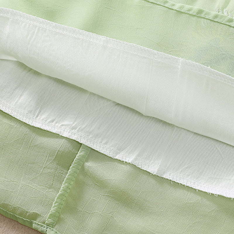 Buddha Stones ​​Stickerei Pflanzen Blume Halbarm Plain Frosch-Knopf Stehkragen Damen Shirt - image 8