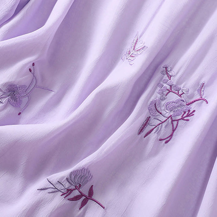 Buddha Stones ​​Stickerei Pflanzen Blume Halbarm Plain Frosch-Knopf Stehkragen Damen Shirt - image 23