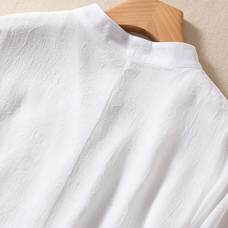 Buddha Stones ​​Stickerei Pflanzen Blume Halbarm Plain Frosch-Knopf Stehkragen Damen Shirt - image 13