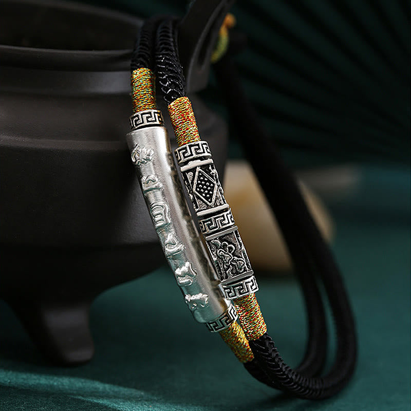Buddha Stones Drachenknoten Sterling Silber Om Mani Padme Hum Doppeltes handgewebtes Armband - image 1