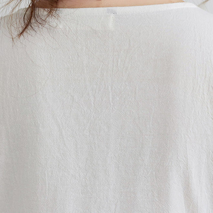 Loses, schlichtes Maxikleid aus Baumwolle und Leinen mit Buddha Stones und ethnischer Stickerei und Blumenmuster, Dreiviertelärmel - image 6