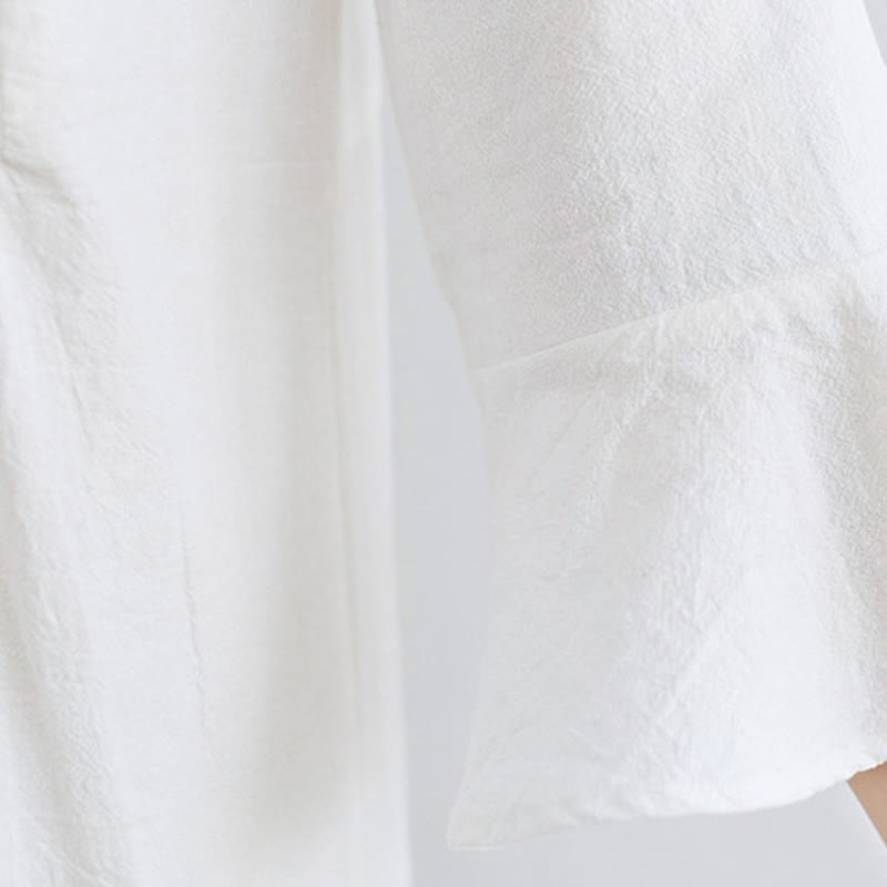 Loses, schlichtes Maxikleid aus Baumwolle und Leinen mit Buddha Stones und ethnischer Stickerei und Blumenmuster, Dreiviertelärmel - image 7