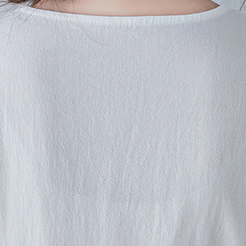 Buddha Stones Lässiges Maxikleid aus Baumwolle und Leinen mit Stickerei im Bohemia-Stil, Blumenmuster, schlichtes Design, Dreiviertelärmel, V-Ausschnitt - image 10