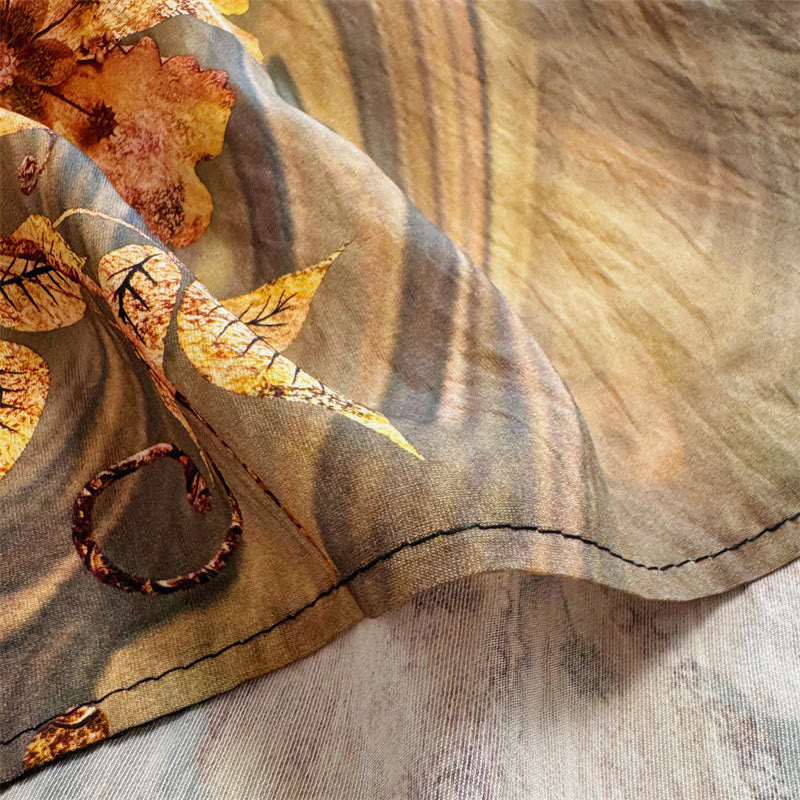 Buddha Stones Lässiges, lockeres, bedrucktes Blumen-/Blatt-T-Shirt für Damen mit Rundhalsausschnitt und halblangen Ärmeln aus Polyester