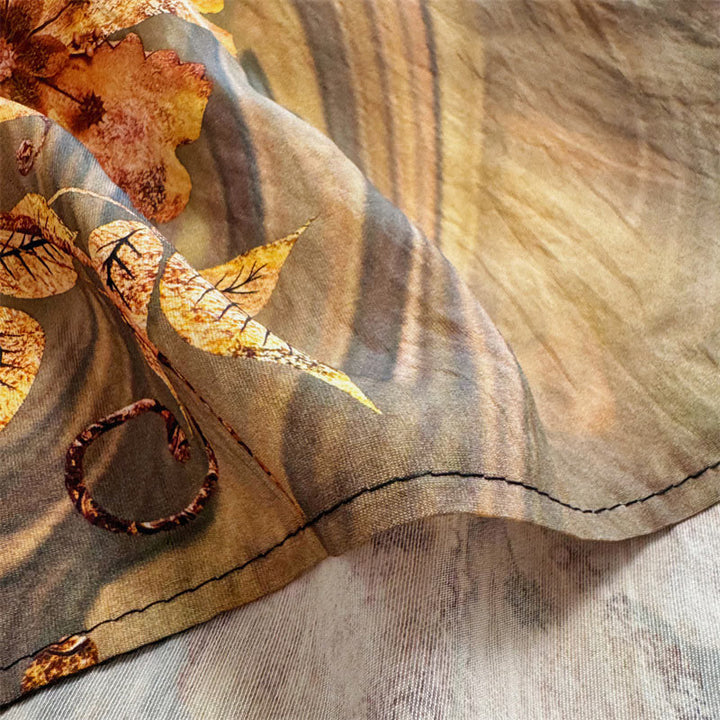 Buddha Stones Lässiges, lockeres, bedrucktes Blumen-/Blatt-T-Shirt für Damen mit Rundhalsausschnitt und halblangen Ärmeln aus Polyester