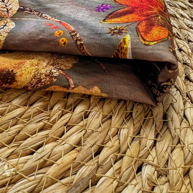 Buddha Stones Lässiges, lockeres, bedrucktes Blumen-/Blatt-T-Shirt für Damen mit Rundhalsausschnitt und halblangen Ärmeln aus Polyester