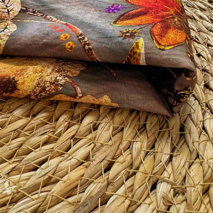 Buddha Stones Lässiges, lockeres, bedrucktes Blumen-/Blatt-T-Shirt für Damen mit Rundhalsausschnitt und halblangen Ärmeln aus Polyester