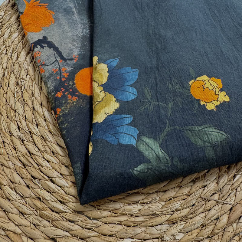 Buddha Stones Lässig bedrucktes, glückverheißendes Wolkenmuster, verschiedene Blütenblätter, Damen-T-Shirt mit Rundhalsausschnitt und halblangen Ärmeln aus Polyester