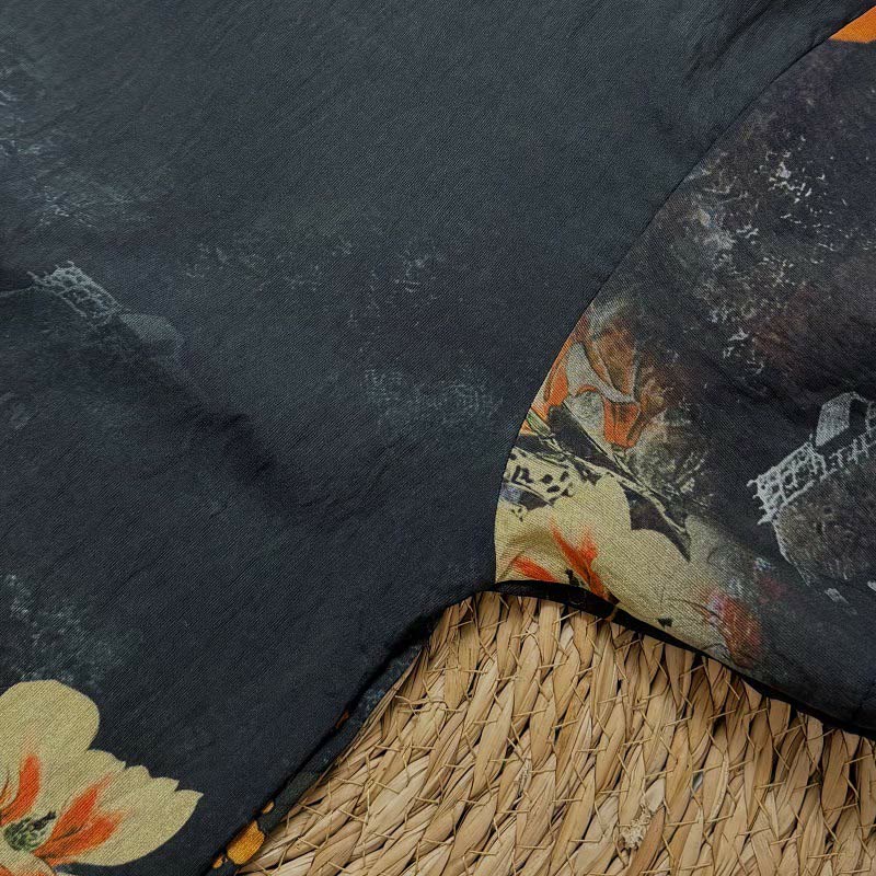 Buddha Stones Lässig bedrucktes, glückverheißendes Wolkenmuster, verschiedene Blütenblätter, Damen-T-Shirt mit Rundhalsausschnitt und halblangen Ärmeln aus Polyester