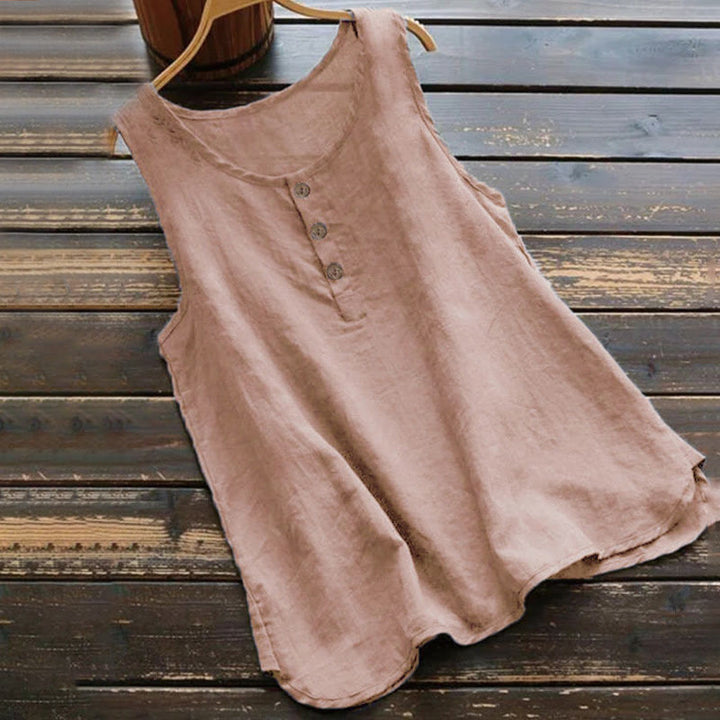 Buddha Stones Sommer Reine Farbe Rundhalsausschnitt Knopf Damen Weste Weste - Hellkoralle - US16， UK/AU20，EU48 (5XL) - image 4