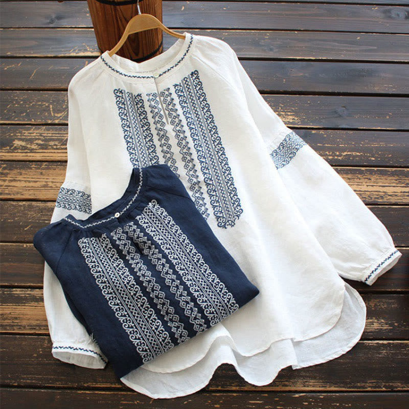 Damen-Shirt mit Buddha Stones , ethnischer Stickerei, böhmischem Muster, langärmelig, Rundhalsausschnitt - image 13