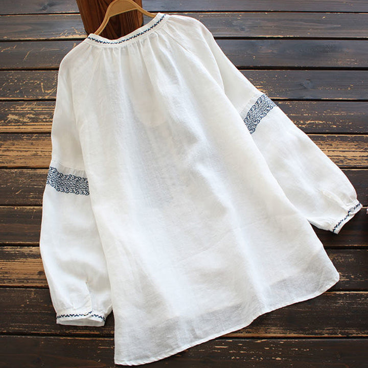 Damen-Shirt mit Buddha Stones , ethnischer Stickerei, böhmischem Muster, langärmelig, Rundhalsausschnitt - image 1