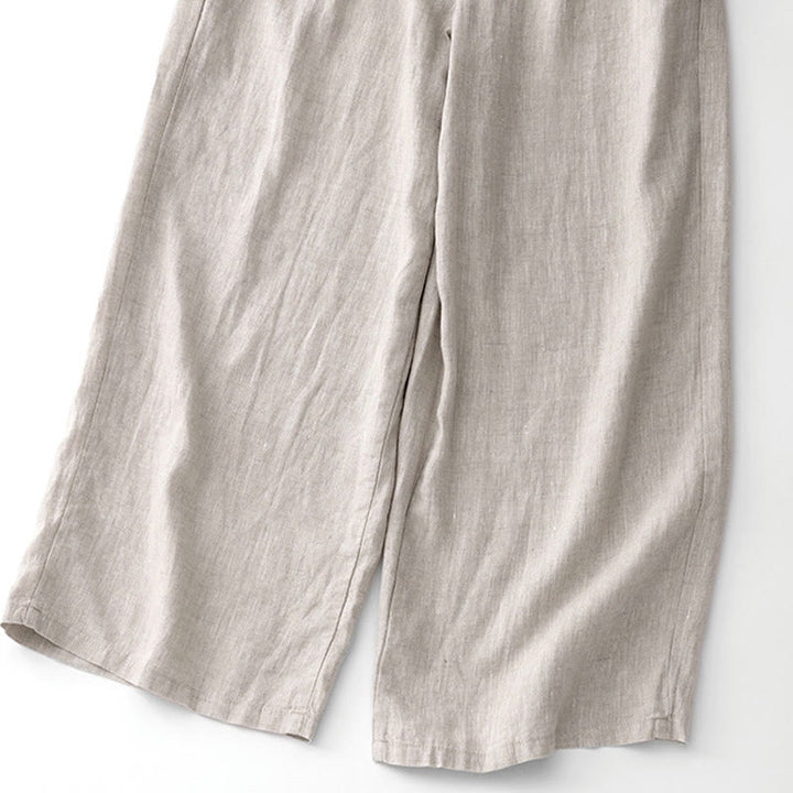 Buddha Stones Sommerliche, einfarbige, knöchellange Damenhose aus Baumwoll-Leinen-Mischgewebe mit weitem Bein, Kordelzug, Taschen und Reißverschluss. - image 18
