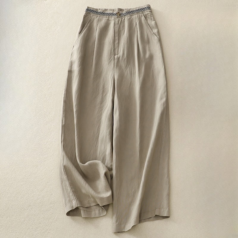 Buddha Stones Sommerliche, einfarbige Damenhose aus Baumwoll-Leinen-Mischgewebe mit weitem Bein, Taschen und Reißverschluss (Länge 7-8). - Dunkelkhaki - US 8-10, UK/AU 12-14, EU 40-42 (2XL) - image 11
