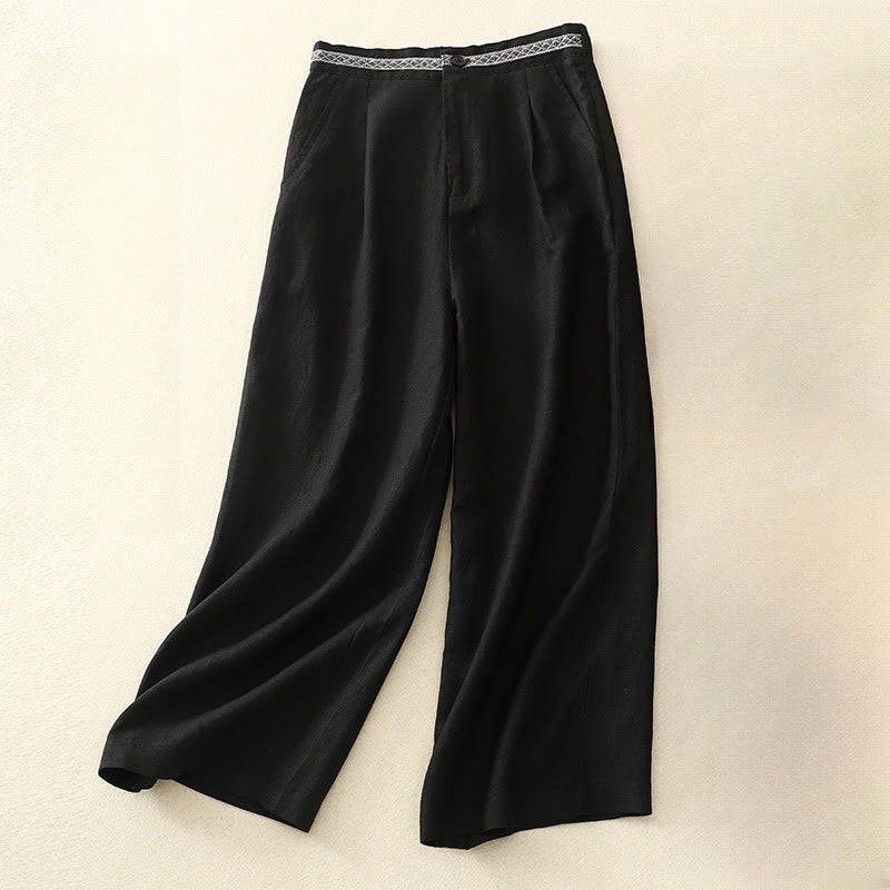 Buddha Stones Sommer Einfarbige 7-8 Länge Damen Weite Bein Cropped Hose mit Taschen Reißverschluss - Schwarz - US8-10, UK/AU12-14, EU40-42 (2XL) - image 19