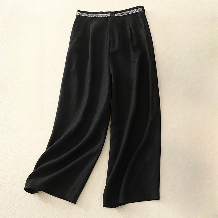 Buddha Stones Sommer Einfarbige 7-8 Länge Damen Weite Bein Cropped Hose mit Taschen Reißverschluss - Schwarz - US8-10, UK/AU12-14, EU40-42 (2XL) - image 19