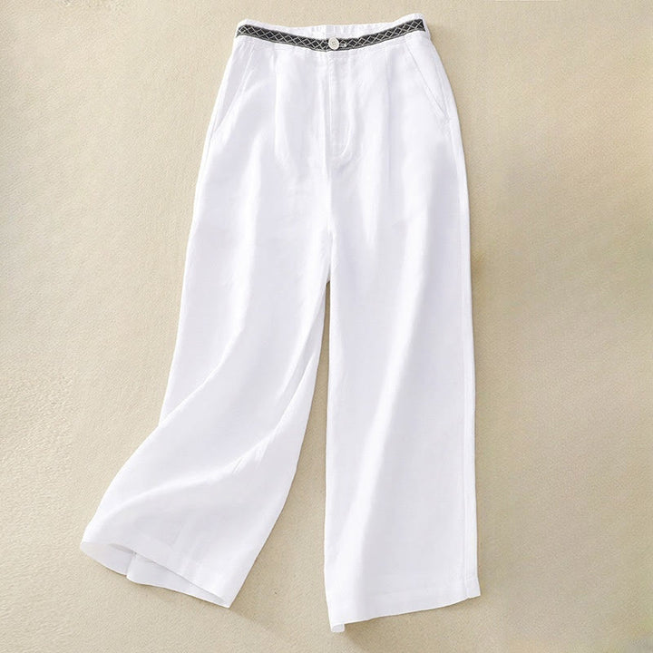 Buddha Stones Sommer Einfarbige 7-8 Länge Damen Weite Bein Cropped Hose mit Taschen Reißverschluss - Weiß - US8-10, UK/AU12-14, EU40-42 (2XL) - image 15