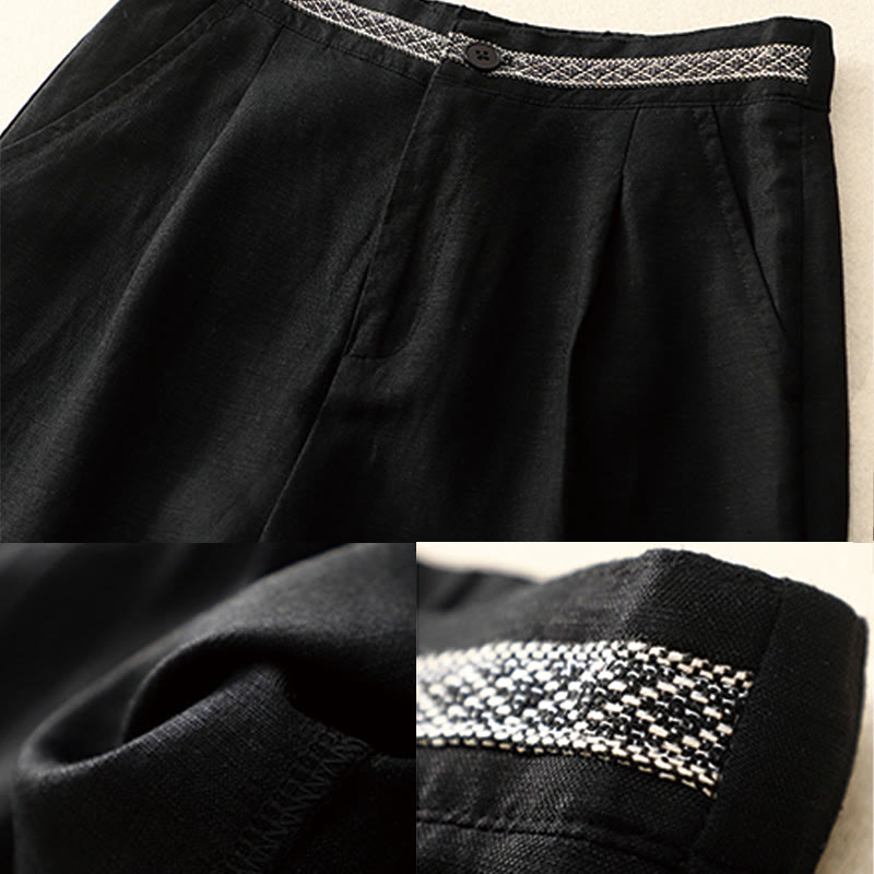 Buddha Stones Sommer Einfarbige 7-8 Länge Damen Weite Bein Cropped Hose mit Taschen Reißverschluss - image 22