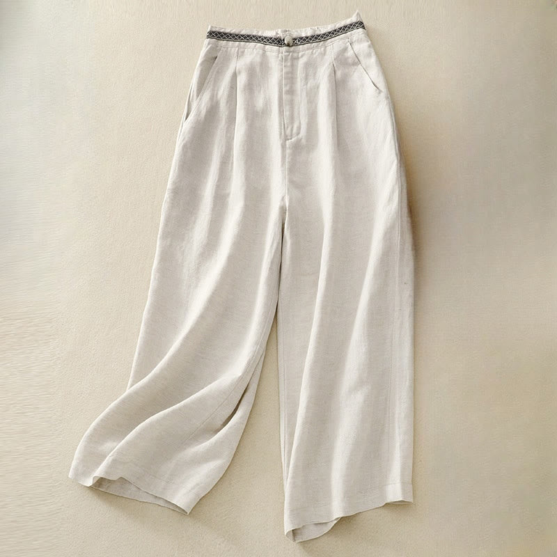 Buddha Stones Sommerliche, einfarbige Damenhose aus Baumwoll-Leinen-Mischgewebe mit weitem Bein, Taschen und Reißverschluss (Länge 7-8). - Beige - US 8-10, UK/AU 12-14, EU 40-42 (2XL) - image 5