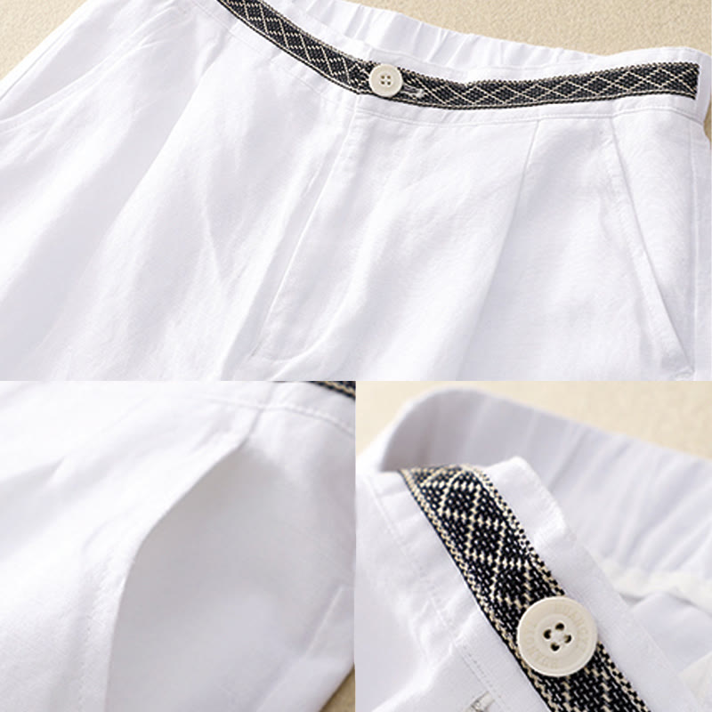 Buddha Stones Sommer Einfarbige 7-8 Länge Damen Weite Bein Cropped Hose mit Taschen Reißverschluss - image 18