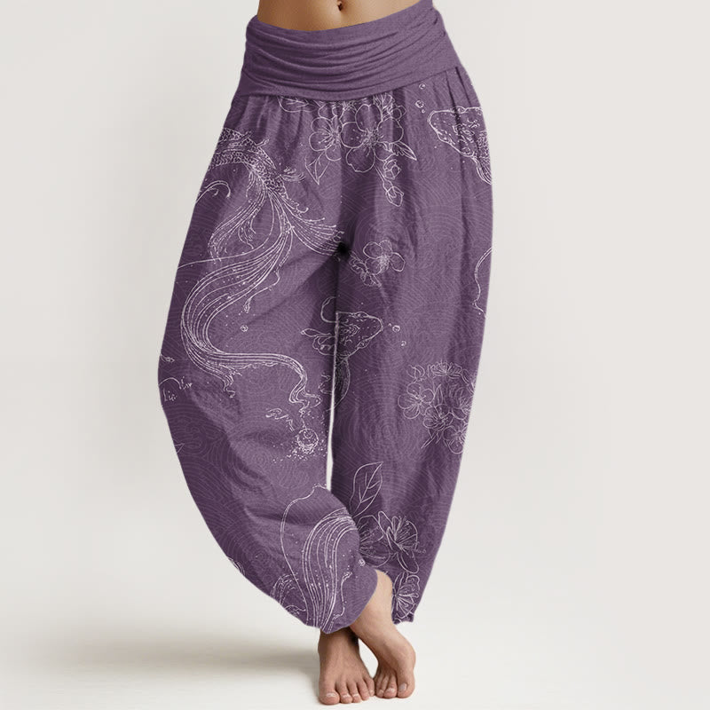 Buddha Stones Koi Fisch Blumenmuster Damen Haremshose mit elastischer Taille - Mittelviolett - US22， UK/AU26，EU54 (6XL) - image 5