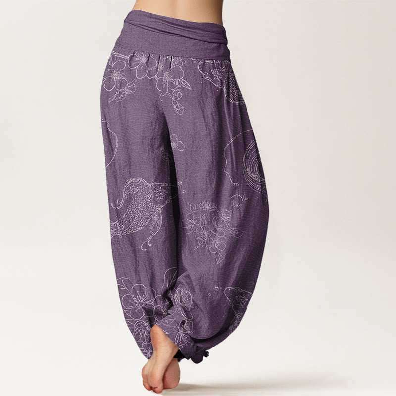 Buddha Stones Koi Fisch Blumenmuster Damen Haremshose mit elastischer Taille - image 7