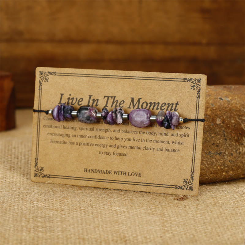 Buddha Stones Live In The Moment Charoit Hämatit Kraftvolles Armband - image 3