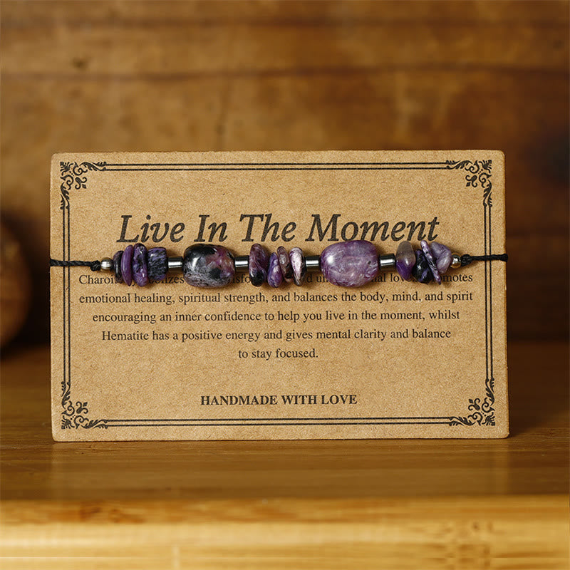 Buddha Stones Live In The Moment Charoit Hämatit Kraftvolles Armband - image 1
