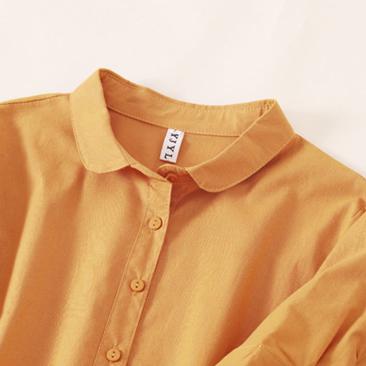 Buddha Stones Sommer-Knopf-Design, kurzärmeliges Midikleid aus Baumwolle und Leinen mit Taschen - image 19