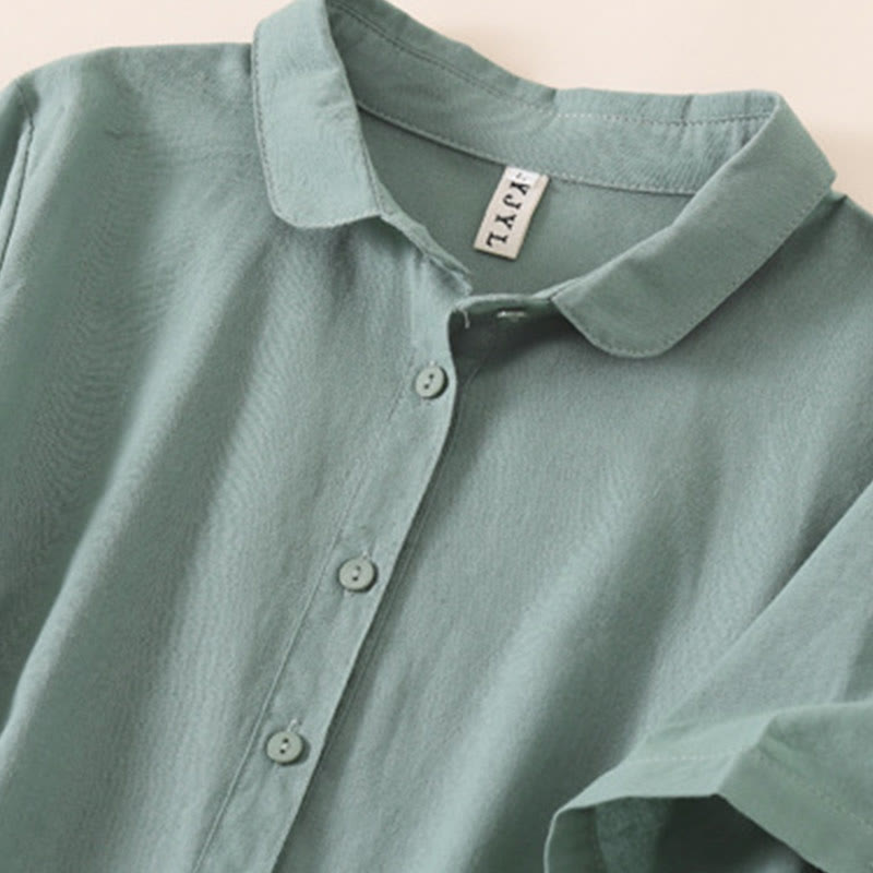 Buddha Stones Sommer-Knopf-Design, kurzärmeliges Midikleid aus Baumwolle und Leinen mit Taschen - image 24