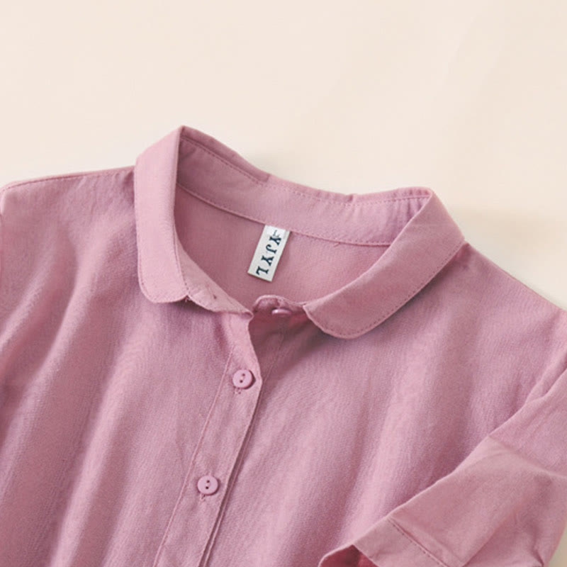 Buddha Stones Sommer-Knopf-Design, kurzärmeliges Midikleid aus Baumwolle und Leinen mit Taschen - image 1