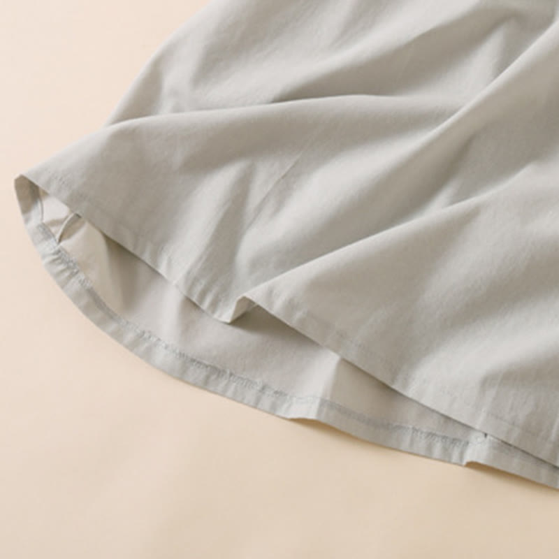 Buddha Stones Sommer-Knopf-Design, kurzärmeliges Midikleid aus Baumwolle und Leinen mit Taschen - image 14